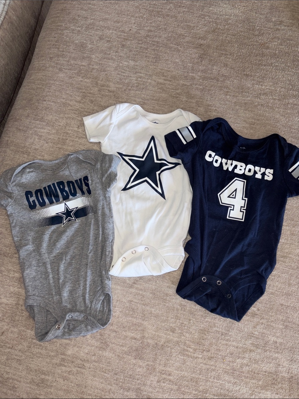 NFL Dallas Cowboys Gray White Navy Baby One-Piece Bodysuits